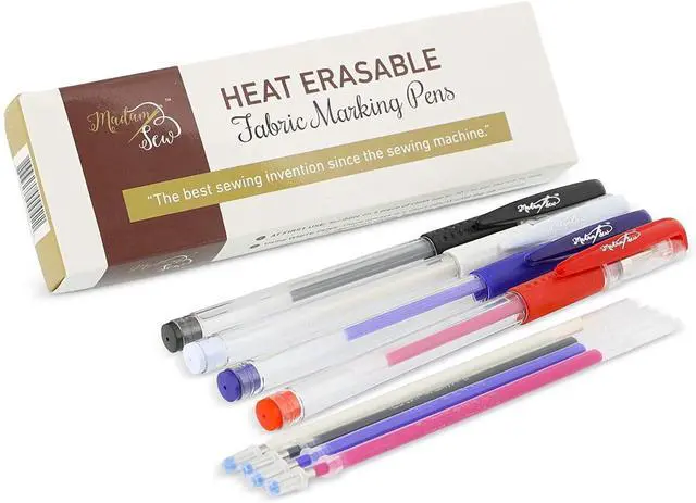 Main image of Heat Erasable Fabric Marking Pens for Sewing and Quilting | Fabric Markers for Sewing, Embroidery, Dressmaking with 4 Pens + 4 Refills | 8-Piece Set No Ghost Lines, Disappearing Ink