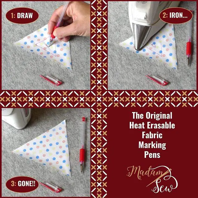 Alt view image 6 of 6 - Heat Erasable Fabric Marking Pens for Sewing and Quilting | Fabric Markers for Sewing, Embroidery, Dressmaking with 4 Pens + 4 Refills | 8-Piece Set No Ghost Lines, Disappearing Ink