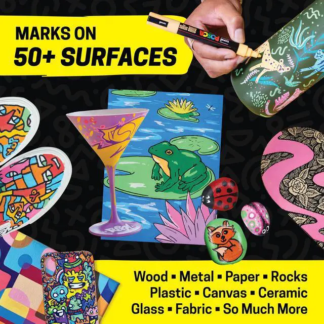 Alt view image 2 of 7 - Posca Acrylic Paint Art Markers, Set of 12 Extra Fine Point Thin Paint Pens for Coloring Gifts, Fabric, Metal, Glass, Rocks, Wood and Canvas, Assorted Colors, PC1M12C