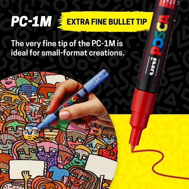 Alt view image 3 of 7 - Posca Acrylic Paint Art Markers, Set of 12 Extra Fine Point Thin Paint Pens for Coloring Gifts, Fabric, Metal, Glass, Rocks, Wood and Canvas, Assorted Colors, PC1M12C
