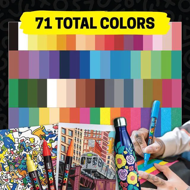 Alt view image 7 of 7 - Posca Acrylic Paint Art Markers, Set of 12 Extra Fine Point Thin Paint Pens for Coloring Gifts, Fabric, Metal, Glass, Rocks, Wood and Canvas, Assorted Colors, PC1M12C