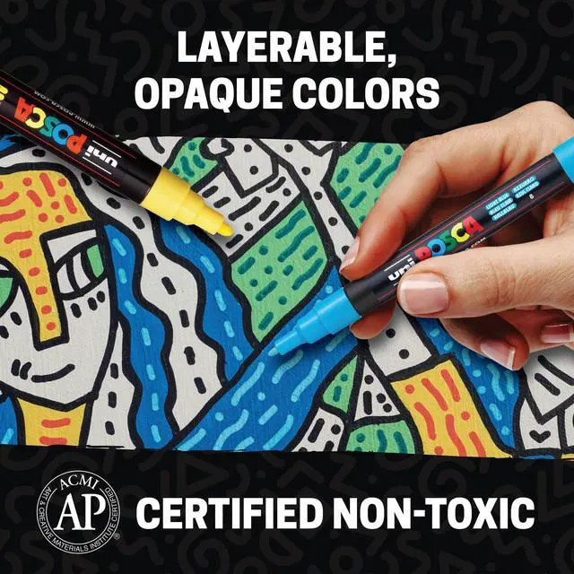 Alt view image 5 of 7 - Posca Acrylic Paint Art Markers, Set of 12 Extra Fine Point Thin Paint Pens for Coloring Gifts, Fabric, Metal, Glass, Rocks, Wood and Canvas, Assorted Colors, PC1M12C