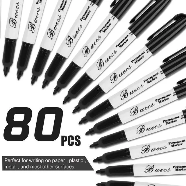 Alt view image 5 of 7 - Permanent Markers, 80 Count Black Permanent Markers, Fine Point, Waterproof & Smear Proof Markers, Quick Drying, Office Supplies for School, Office, Home