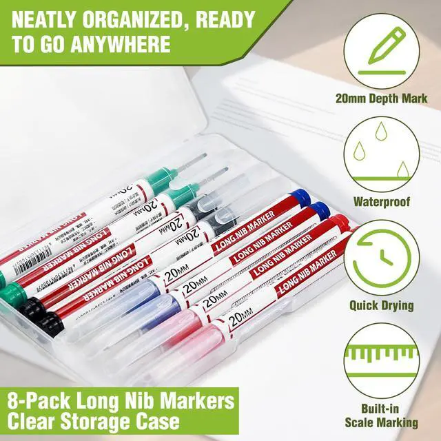 Alt view image 3 of 7 - 8pcs Long Nib Marker, Long Head Deep Hole Marker Pens, Waterproof Construction Markers Marking Tool, Multi-Purpose Deep Reach Pen Makes For Metal, Carpenter, Woodworking, Gift for Father's Day
