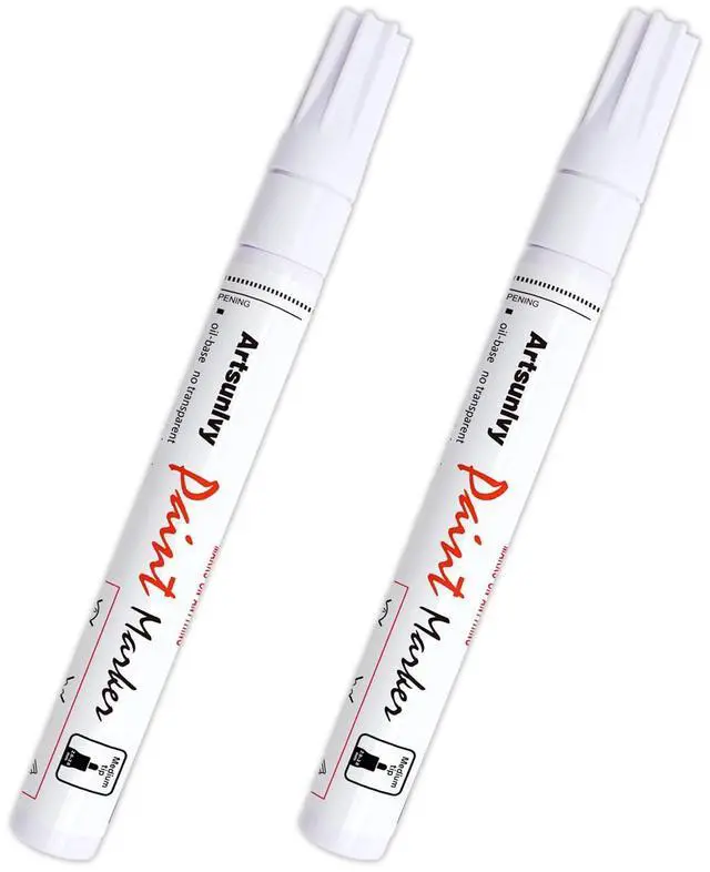Main image of White Paint Pens marking pens Permanent Markers - 2 Pack Oil Based Waterproof Markers for Tire, Rubber,Wood, Rocks, Metal, Canvas,Plastic, Dark Surface,Craft office Supplies,Medium Point
