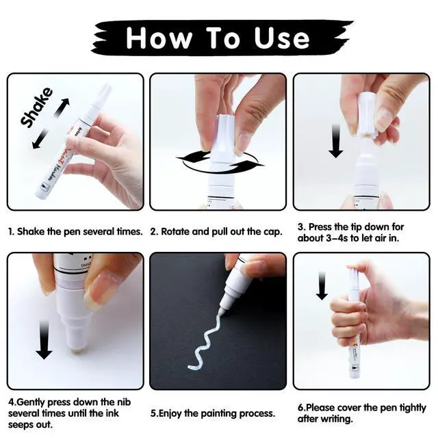 Alt view image 2 of 7 - White Paint Pens marking pens Permanent Markers - 2 Pack Oil Based Waterproof Markers for Tire, Rubber,Wood, Rocks, Metal, Canvas,Plastic, Dark Surface,Craft office Supplies,Medium Point