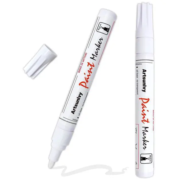 Alt view image 7 of 7 - White Paint Pens marking pens Permanent Markers - 2 Pack Oil Based Waterproof Markers for Tire, Rubber,Wood, Rocks, Metal, Canvas,Plastic, Dark Surface,Craft office Supplies,Medium Point