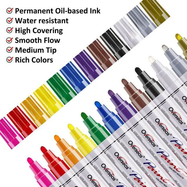 Alt view image 2 of 7 - Paint Pens Paint Markers on Almost Anything Never Fade Quick Dry and Permanent, Oil-Based Waterproof Marker Pen Set for Rocks Painting, Wood, Fabric, Plastic, Canvas, Glass, Mugs, DIY Craft