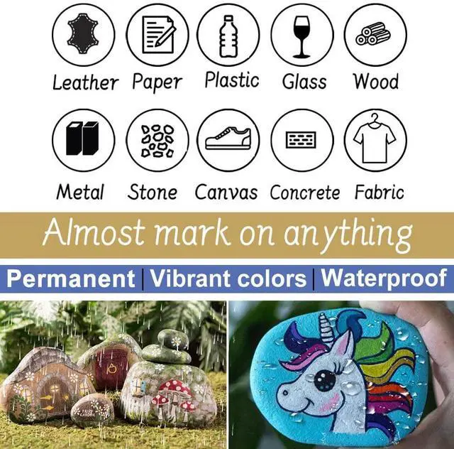Alt view image 6 of 7 - Paint Pens Paint Markers on Almost Anything Never Fade Quick Dry and Permanent, Oil-Based Waterproof Marker Pen Set for Rocks Painting, Wood, Fabric, Plastic, Canvas, Glass, Mugs, DIY Craft