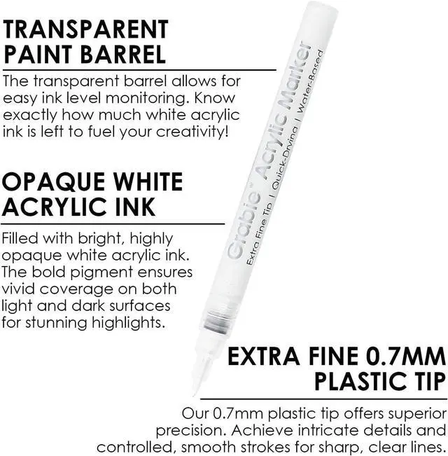 Alt view image 5 of 6 - Black & White Extra Fine Tip Acrylic Paint Marker Set, 6 Pack, 0.7mm Acrylic Paint Pens for Highlights and Fine Details on Drawings, Rock Painting Glass Canvas Wood, White Highlight Markers
