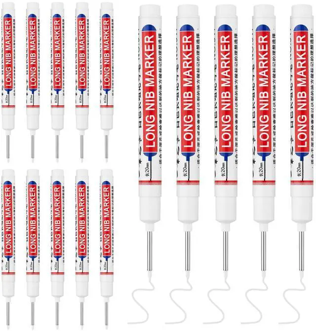Main image of 15 PCS Long Head Deep Hole Marker Pens,20mm Long Nib Marker,Longs Nose Markers,Waterproof Construction Markers Marking Tool,Permanent Markers Carpenter Ink marker Pens,Metal marking Pens,White