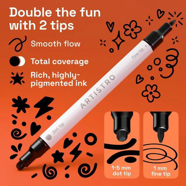 Alt view image 2 of 7 - 5 Black Dual-Tip Acrylic Paint Markers Paint Pens Set with Dot & Fine Tips for Fabric, Rock, Glass, Wood, Coloring Books Arts & Crafts Gift Classroom Must Haves & School Supplies