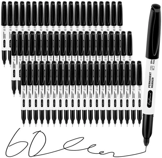 Main image of Black Ultra Fine Point Permanent Markers, Extra Fine Tip, Quick Drying and Waterproof, Fade Resistant Perfect on Paper, Glass, Metal, Plastic, Wood, Office & School Use, 60 Pack