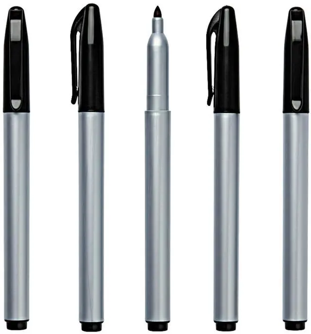 Main image of Permanent Freezer Marker Set of 5 Waterproof Fast-Drying Black Ink Pens with Chisel Tip for Food Labeling, Fridge & Freezer Storage, Kitchen & Lab Use & General Organization.