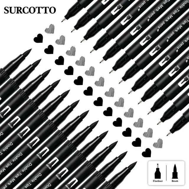 Alt view image 3 of 7 - Black Markers for Drawing,12 Pack Drawing Pens, Brush Pens with Felt Tips for Artists, Dual Tip Brush Fineliners Pens, Calligraphy Pens, for Art Drawing Sketching Journaling, Black