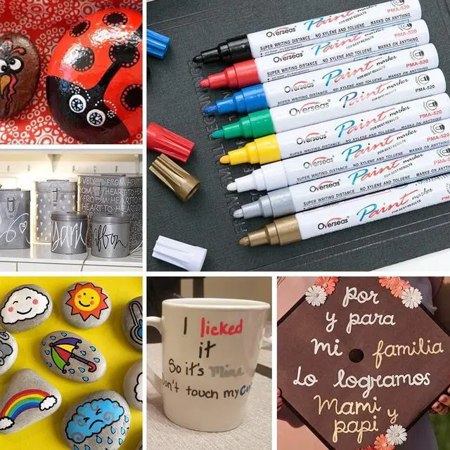 Alt view image 3 of 7 - Paint Marker Pens - 8 Colors Oil Based Permanent Markers, Waterproof, Quick Dry, Medium Tip, Assorted Color Paint Pen for Metal, Wood, Fabric, Plastic, Rock Painting, Canvas, Glass, Art Craft