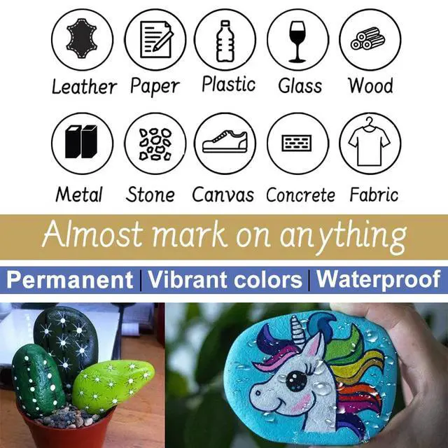Alt view image 6 of 7 - Paint Marker Pens - 8 Colors Oil Based Permanent Markers, Waterproof, Quick Dry, Medium Tip, Assorted Color Paint Pen for Metal, Wood, Fabric, Plastic, Rock Painting, Canvas, Glass, Art Craft