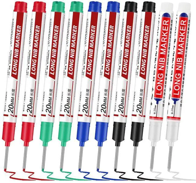 Main image of 10 Pack Long Nib Marker, 20mm Long Head Deep Hole Markers Waterproof Construction Markers Deep Reach Pen for Carpenter Woodworking Metal