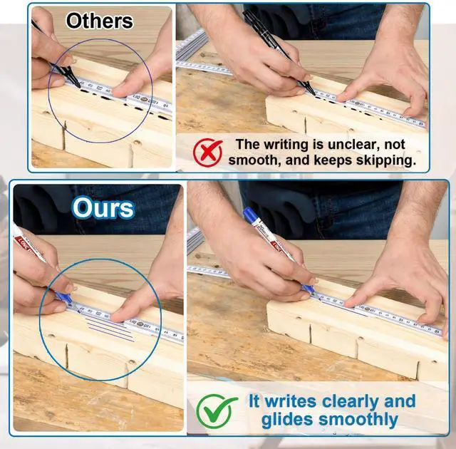 Alt view image 3 of 7 - 10 Pack Long Nib Marker, 20mm Long Head Deep Hole Markers Waterproof Construction Markers Deep Reach Pen for Carpenter Woodworking Metal