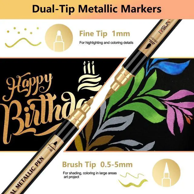 Alt view image 2 of 7 - Metallic Marker Pens, 30 Colors Dual Tip Acrylic Paint Pens for Black Paper, Scrapbooking, Photo Album, Rock Painting, Paint Marker for DIY Arts & Crafts, Glass, Wood, Card Making, Scrapbook Supplies