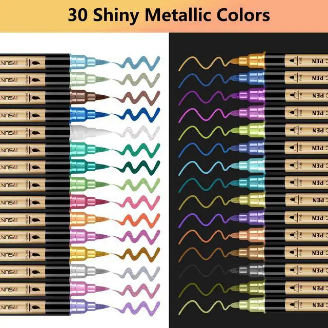 Alt view image 7 of 7 - Metallic Marker Pens, 30 Colors Dual Tip Acrylic Paint Pens for Black Paper, Scrapbooking, Photo Album, Rock Painting, Paint Marker for DIY Arts & Crafts, Glass, Wood, Card Making, Scrapbook Supplies