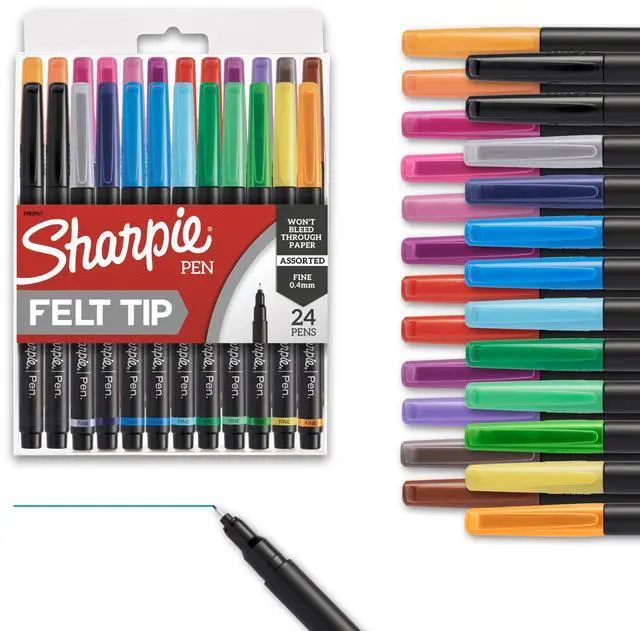 Main image of Felt Tip Pens, Fine Point (0.4mm), Assorted Colors, 24 Count - Perfect for Journaling, Drawing, Arts & Crafts
