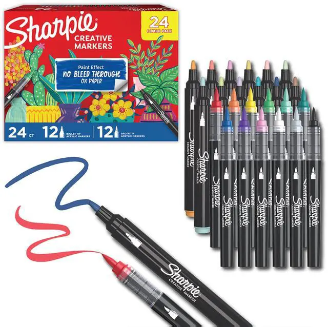 Main image of Creative Markers, Combo Pack, Water-Based Acrylic, Bullet & Brush Tips, Assorted Colors Including Earth Tones, 24 Count - Works on Paper, Metal, Wood, Ceramic, Glass, Rock, Canvas