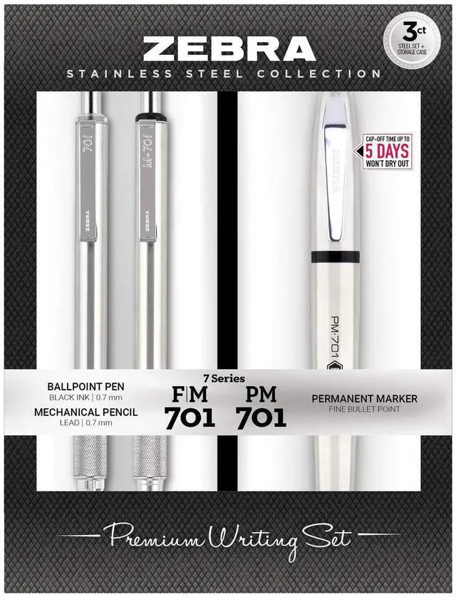 Main image of Premium Steel Writing Set, PM-701 Permanent Marker, F-701 Ballpoint Pen, M-701 Mechanical Pencil, Ideal for Tactical Use, Great for Gift Giving, 3-Pack (11213)
