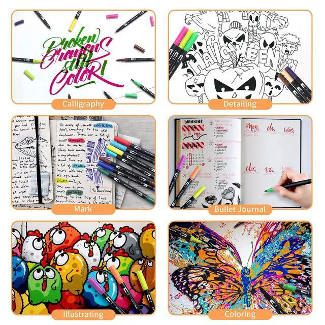 Alt view image 5 of 7 - Art Markers Brush Pen Markers for Adult Coloring 32 Colored Pens