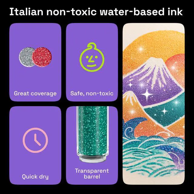 Alt view image 5 of 7 - 12 Glitter Paint Pens for Glass Marking, Rock Painting, Ceramic, Wood, Fabric, Scrapbooking, DIY Craft Making, Coloring - Acrylic Paint Markers Extra-Fine Tip 0.7mm