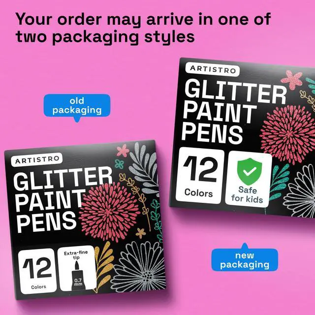 Alt view image 7 of 7 - 12 Glitter Paint Pens for Glass Marking, Rock Painting, Ceramic, Wood, Fabric, Scrapbooking, DIY Craft Making, Coloring - Acrylic Paint Markers Extra-Fine Tip 0.7mm