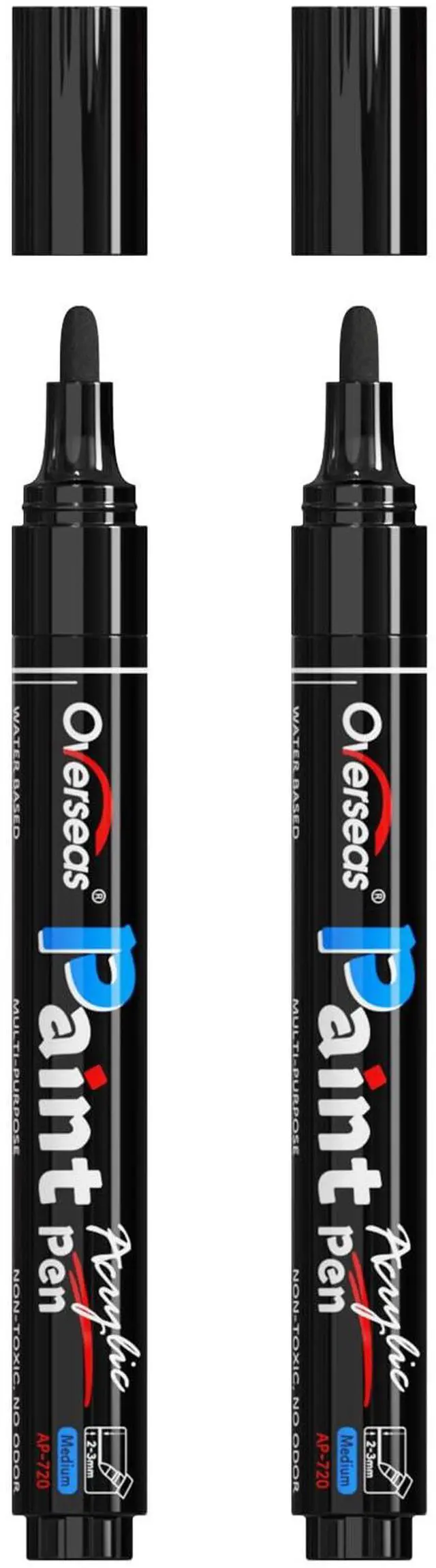 Main image of Black Paint Pens Paint Markers - Permanent Acrylic Markers 2 Pack, Water Based, Quick Dry, Waterproof Marker Pen for Rock, Wood, Plastic, Metal, Canvas, Glass, Fabric, Mugs. Medium Tip