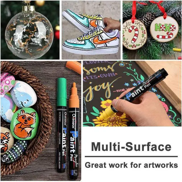 Alt view image 3 of 7 - Black Paint Pens Paint Markers - Permanent Acrylic Markers 2 Pack, Water Based, Quick Dry, Waterproof Marker Pen for Rock, Wood, Plastic, Metal, Canvas, Glass, Fabric, Mugs. Medium Tip