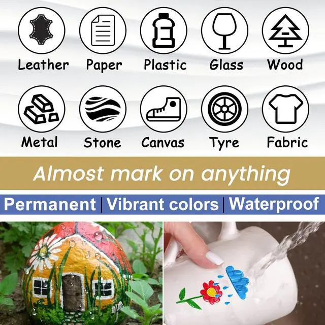 Alt view image 6 of 7 - Black Paint Pens Paint Markers - Permanent Acrylic Markers 2 Pack, Water Based, Quick Dry, Waterproof Marker Pen for Rock, Wood, Plastic, Metal, Canvas, Glass, Fabric, Mugs. Medium Tip