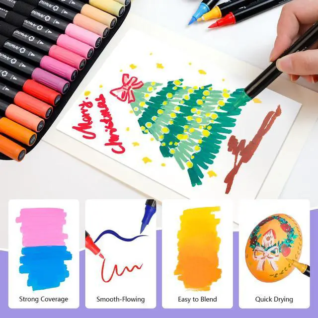 Alt view image 4 of 6 - Acrylic Paint Markers 72 Colors with Bag, Acrylic Paint Pens with Brush Tip and Fine Tip for Stone, Rock Painting, Paper, Pumpkin, Wood, Egg, Canvas, Ceramic, Fabric, leather, Glass