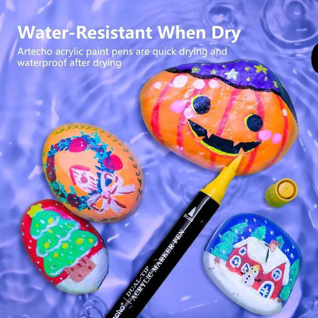 Alt view image 5 of 6 - Acrylic Paint Markers 72 Colors with Bag, Acrylic Paint Pens with Brush Tip and Fine Tip for Stone, Rock Painting, Paper, Pumpkin, Wood, Egg, Canvas, Ceramic, Fabric, leather, Glass