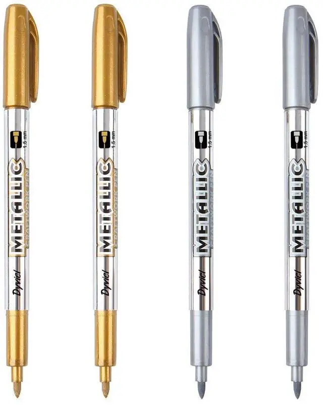 Main image of Metallic Markers Pens - Silver and Gold Paint Pens for Black Paper, Glass, Rock Painting, Halloween Pumpkin, Card Making, Scrapbook Album, Christmas DIY Art Craft Kids, Set of 4