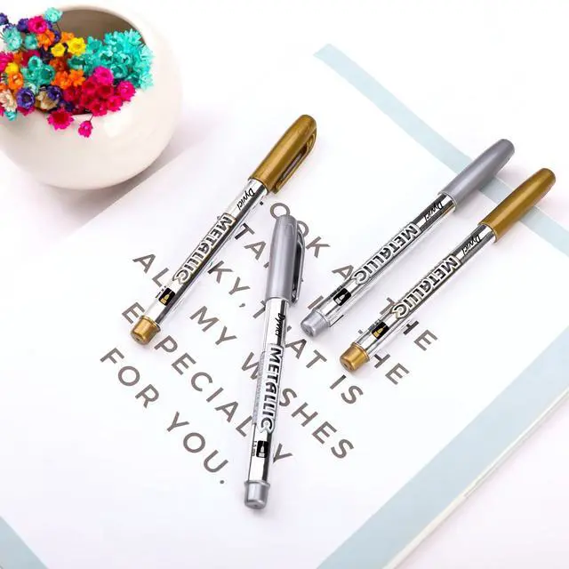 Alt view image 4 of 7 - Metallic Markers Pens - Silver and Gold Paint Pens for Black Paper, Glass, Rock Painting, Halloween Pumpkin, Card Making, Scrapbook Album, Christmas DIY Art Craft Kids, Set of 4