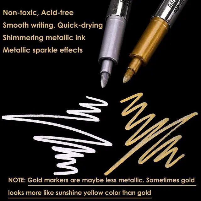 Alt view image 2 of 7 - Metallic Markers Pens - Silver and Gold Paint Pens for Black Paper, Glass, Rock Painting, Halloween Pumpkin, Card Making, Scrapbook Album, Christmas DIY Art Craft Kids, Set of 4