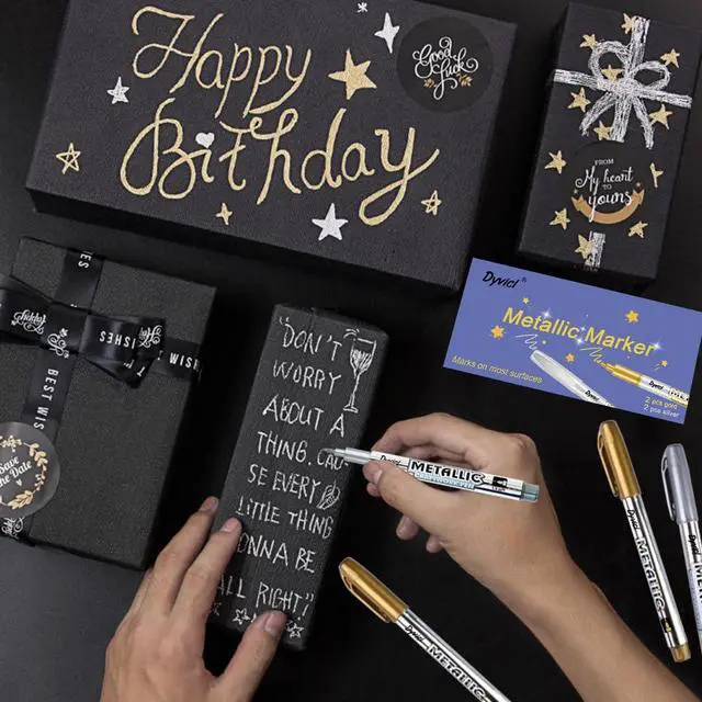 Alt view image 7 of 7 - Metallic Markers Pens - Silver and Gold Paint Pens for Black Paper, Glass, Rock Painting, Halloween Pumpkin, Card Making, Scrapbook Album, Christmas DIY Art Craft Kids, Set of 4