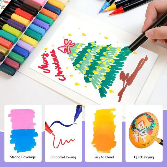 Alt view image 4 of 6 - Acrylic Paint Markers 48 Colors, Acrylic Paint Pens with Brush Tip and Fine Tip for Stone, Rock Painting, Paper, Pumpkin, Wood, Egg, Canvas, Ceramic, Fabric, leather, Glass, DIY Crafts