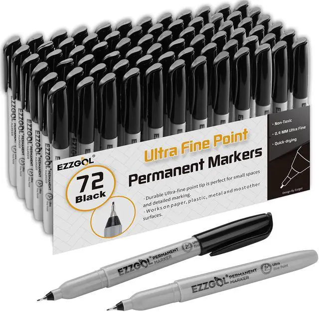 Main image of Ultra Fine Permanent Marker, 72 Pack Ultra Fine Point Black Permanent Marker set, Works on Plastic,Wood,Stone,Metal and Glass for Doodling, Marking