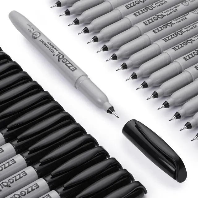 Alt view image 3 of 7 - Ultra Fine Permanent Marker, 72 Pack Ultra Fine Point Black Permanent Marker set, Works on Plastic,Wood,Stone,Metal and Glass for Doodling, Marking