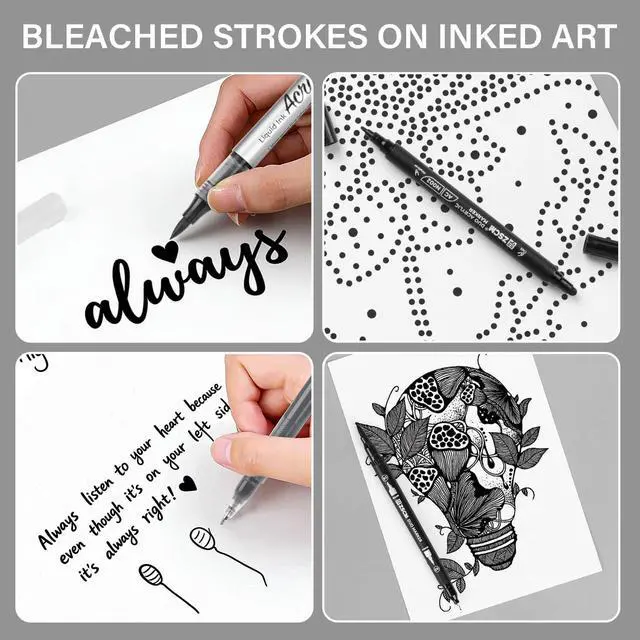 Alt view image 3 of 7 - 5 Pack Black Acrylic Ink Pens for Drawing, Fine Point Black Gel Pens, Brush Tip MarkersDual-Tip Opaque Acrylic Markers for Highlighting Drawing, Sketching, Illustration, Card Making
