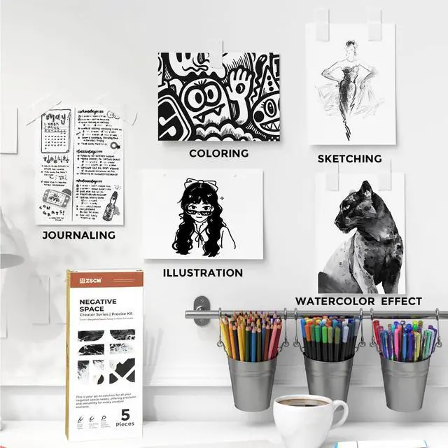 Alt view image 7 of 7 - 5 Pack Black Acrylic Ink Pens for Drawing, Fine Point Black Gel Pens, Brush Tip MarkersDual-Tip Opaque Acrylic Markers for Highlighting Drawing, Sketching, Illustration, Card Making