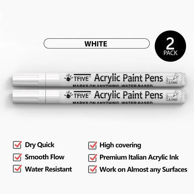 Alt view image 2 of 7 - White Paint Marker Paint Pens - 2 Pack Acrylic Permanent Marker, 0.7mm Extra Fine Tip Paint Pen for Art Projects, Drawing, Rock Painting, Ceramic, Glass, Wood, Plastic, Metal, Canvas DIY Crafts