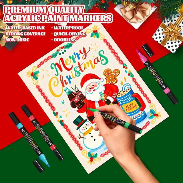 Alt view image 3 of 6 - 30 Colors Dual Tip Acrylic Paint Markers Pens- Premium Acrylic Paint Markers, Brush & Round Tips, Quick-Drying - for Rock, Canvas, Ceramic, Wood (30 Colors)