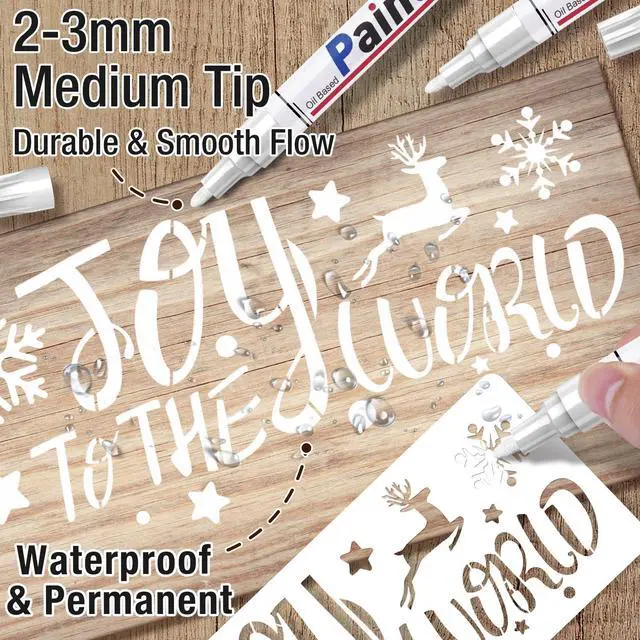 Alt view image 2 of 7 - White Permanent Marker Waterproof - 8 White Paint Markers for Metal Surfaces Tire Black Paper Wood Plastic Rocks Fabric, Marker Permanent, Oil Based Paint Markers Medium Tip