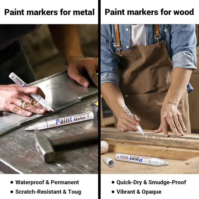 Alt view image 4 of 7 - White Permanent Marker Waterproof - 8 White Paint Markers for Metal Surfaces Tire Black Paper Wood Plastic Rocks Fabric, Marker Permanent, Oil Based Paint Markers Medium Tip