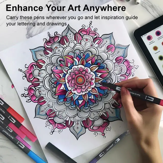 Alt view image 4 of 7 - Markers for Adult Coloring Books No Bleeding, Set of 36 Colors, Coloring Pens for Adults, Dual Brush Marker Pens with Fine & Brush Tips, Art Supplies for Drawing, Calligraphy, Sketching and Doodling.
